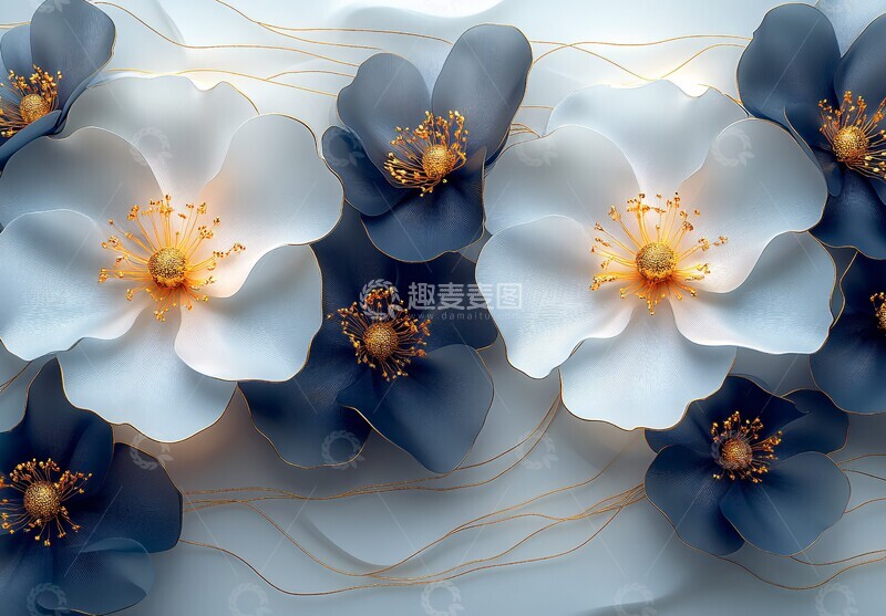 高清大图下载【趣麦麦图】白金花卉线条1