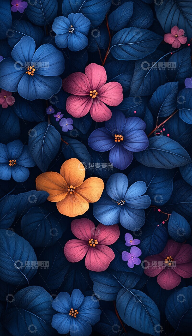 高清大图下载【趣麦麦图】蓝绿花纹幻想风格