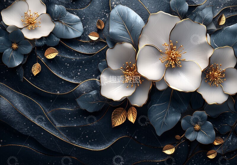 高清大图下载【趣麦麦图】白金花卉线条