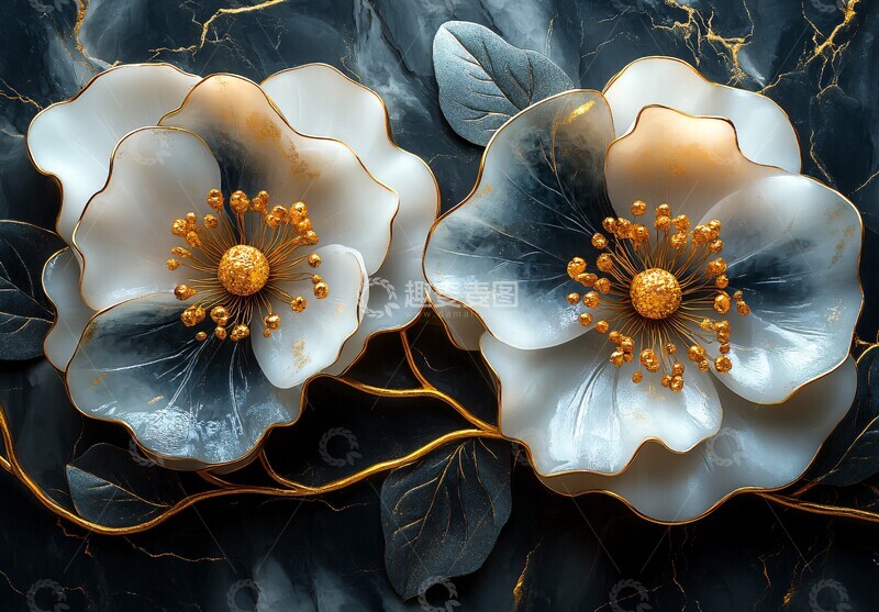 高清大图下载【趣麦麦图】白金花卉线条3