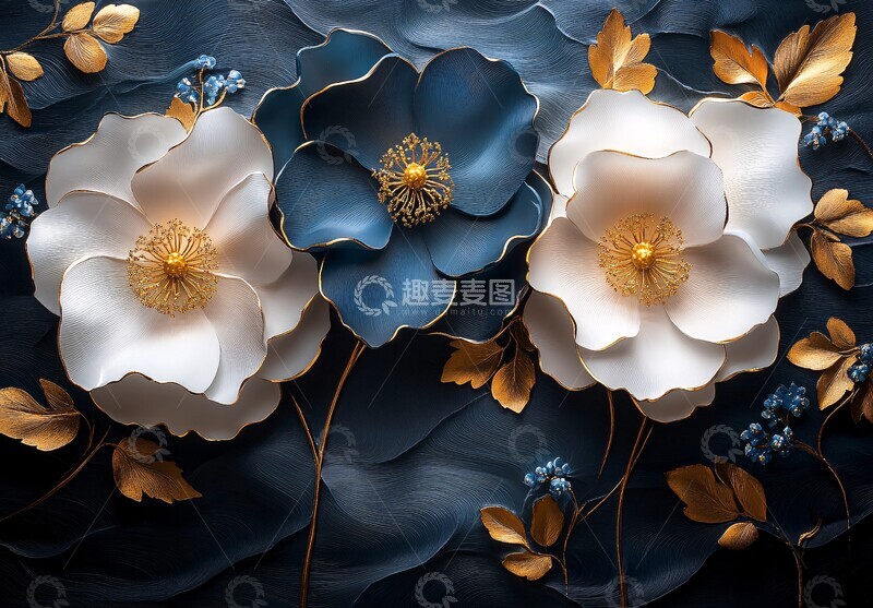 高清大图下载【趣麦麦图】白金花卉线条2