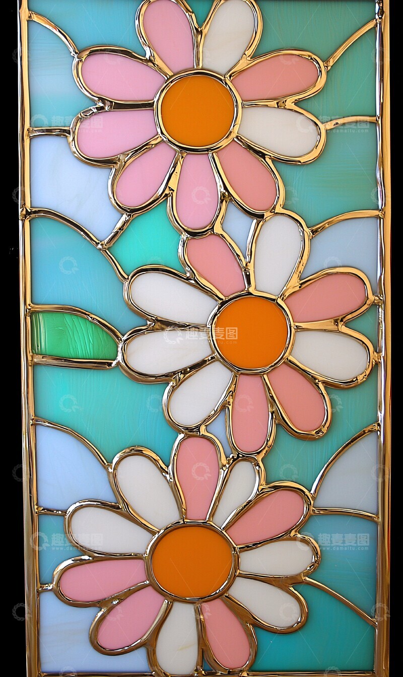 高清大图下载【趣麦麦图】金边多彩雏菊纹样3