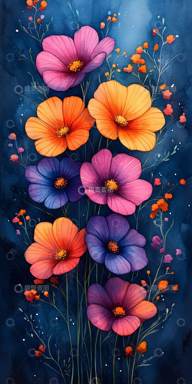 高清大图下载【趣麦麦图】水彩花卉图案15