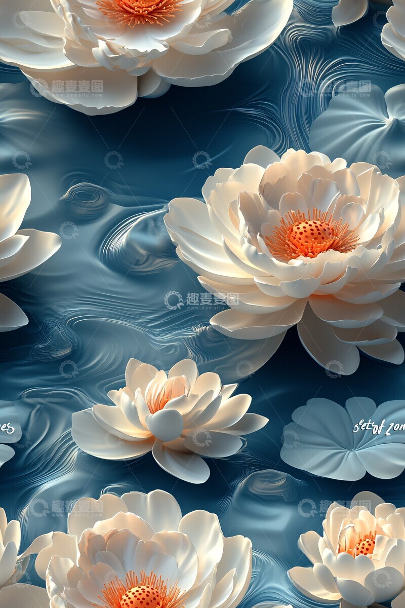 高清大图下载【趣麦麦图】白莲牡丹花纹