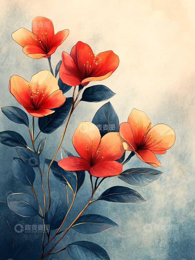 高清大图下载【趣麦麦图】水彩花卉几何框架1