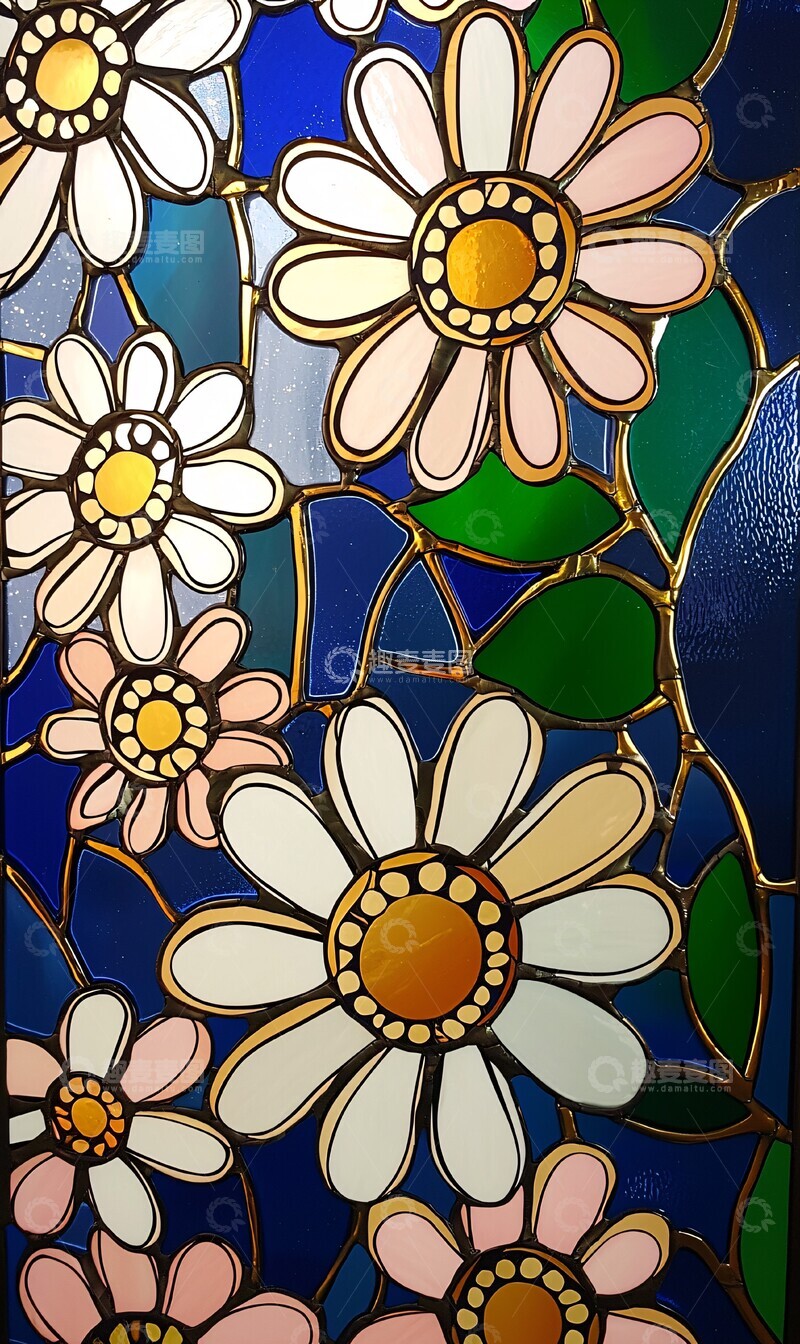 高清大图下载【趣麦麦图】金边多彩雏菊纹样