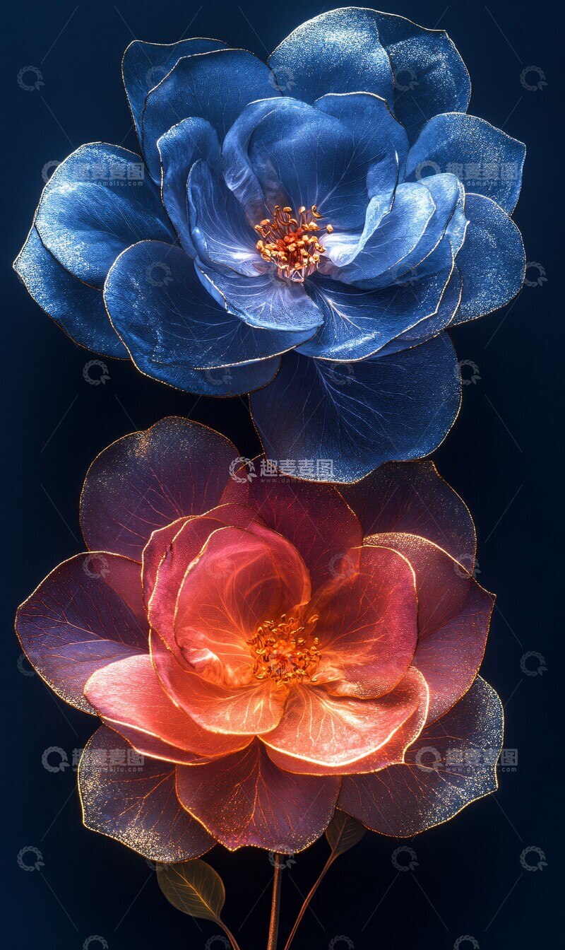 高清大图下载【趣麦麦图】紫蓝金黄纹理玫瑰1