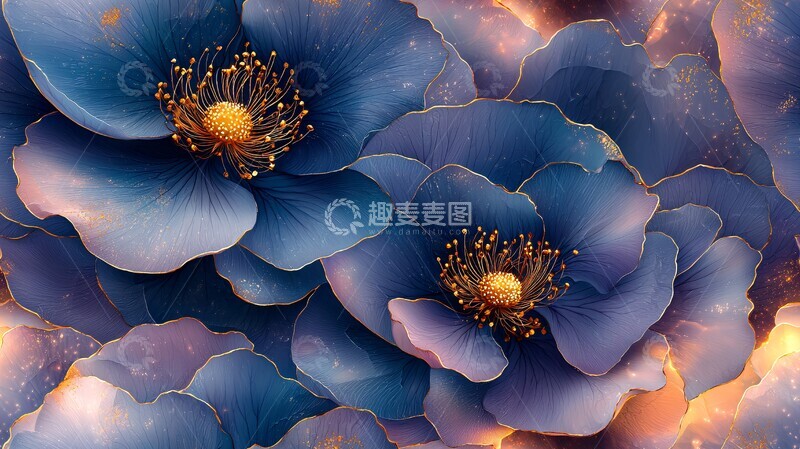 高清大图下载【趣麦麦图】紫黄花蓝过渡花卉图