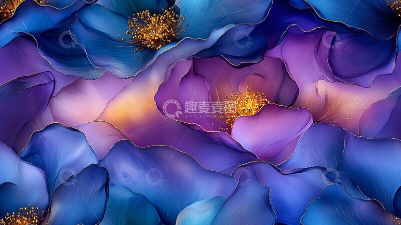 高清大图下载【趣麦麦图】紫黄花蓝过渡花卉图2