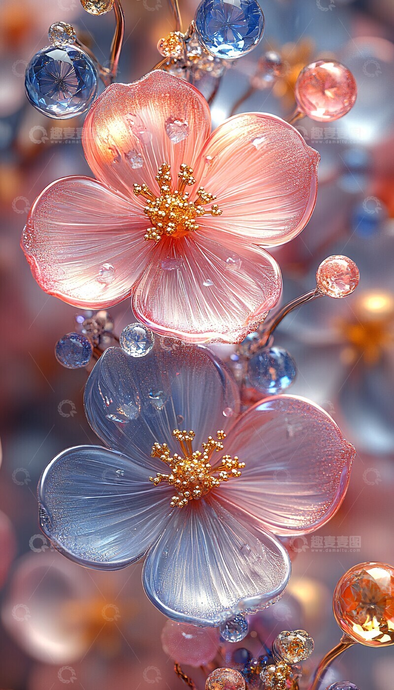 高清大图下载【趣麦麦图】三维花朵宝石屏2