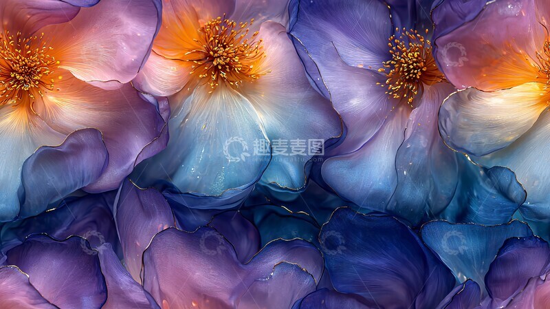 高清大图下载【趣麦麦图】紫黄花蓝过渡花卉图3