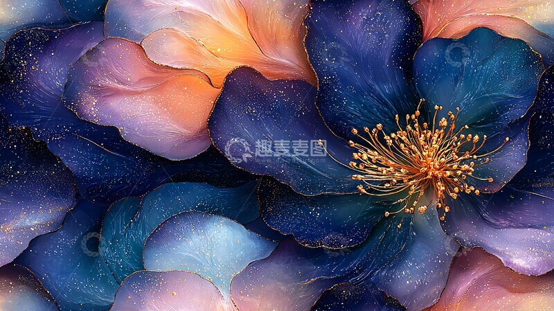 高清大图下载【趣麦麦图】紫黄花蓝过渡花卉图1