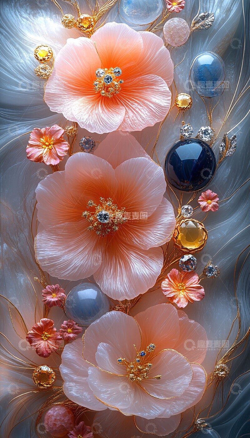 高清大图下载【趣麦麦图】三维花朵宝石屏3