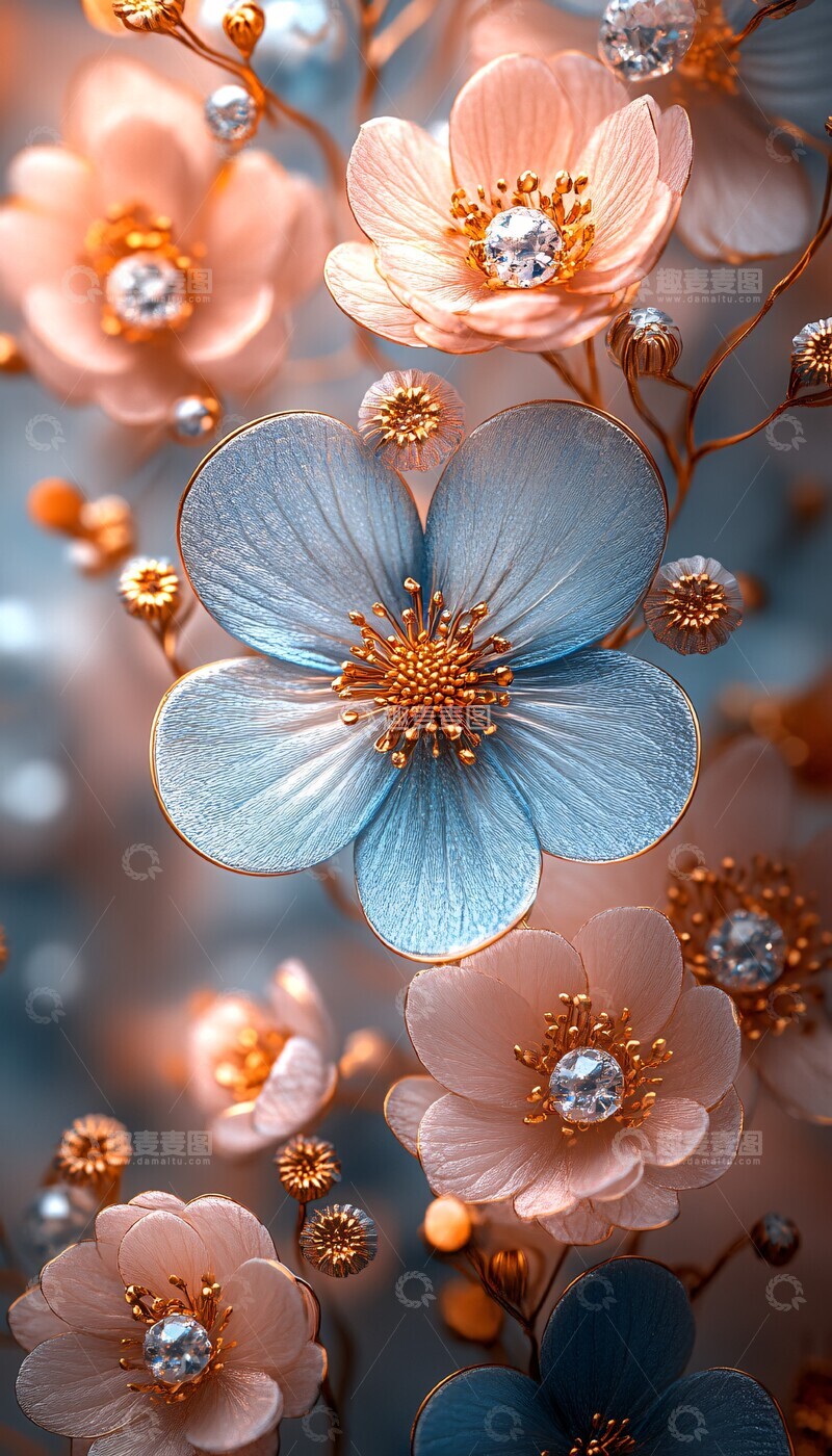 高清大图下载【趣麦麦图】三维花朵宝石屏