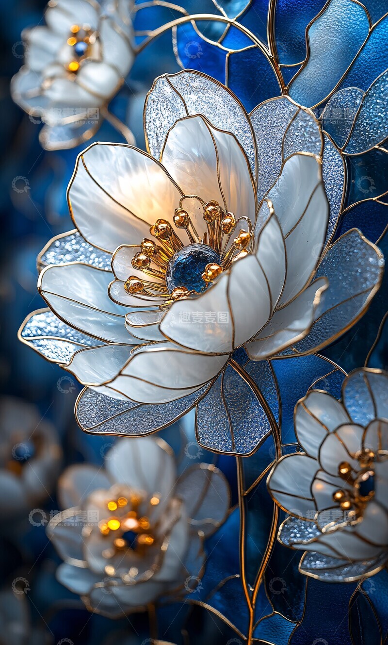 高清大图下载【趣麦麦图】白色花朵玻璃镶嵌1