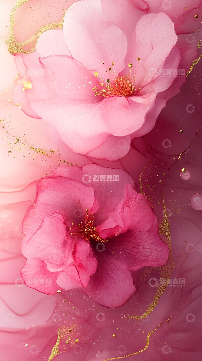 高清大图下载【趣麦麦图】玫瑰金水彩壁纸1