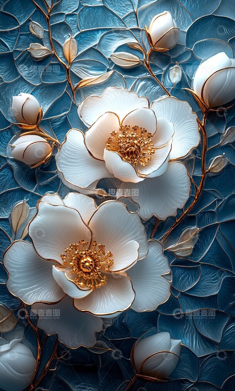 高清大图下载【趣麦麦图】白色花朵玻璃镶嵌
