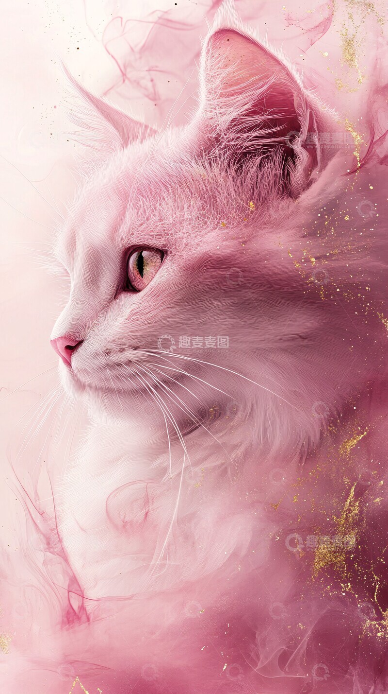 高清大图下载【趣麦麦图】粉色金边猫墙纸1