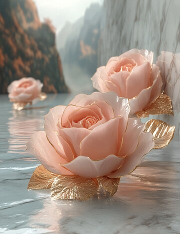 粉玫瑰金瓣墙画1