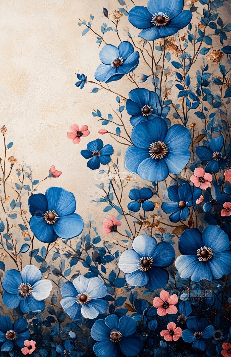 高清大图下载【趣麦麦图】蓝色花卉设计2