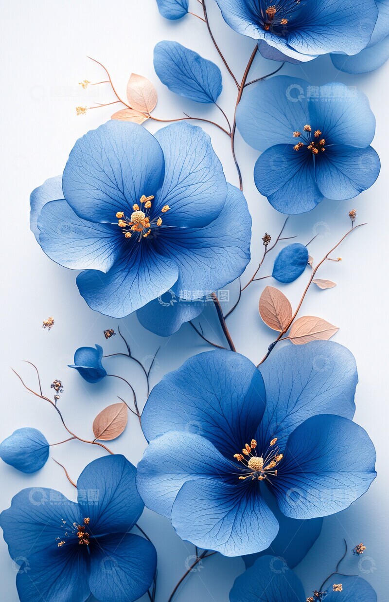 高清大图下载【趣麦麦图】蓝色花卉设计1