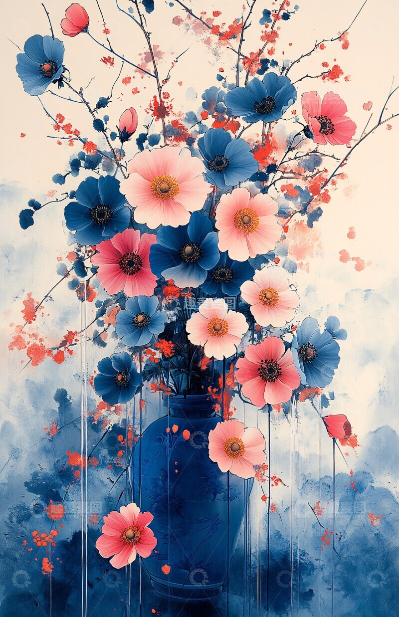 高清大图下载【趣麦麦图】蓝色花卉设计3