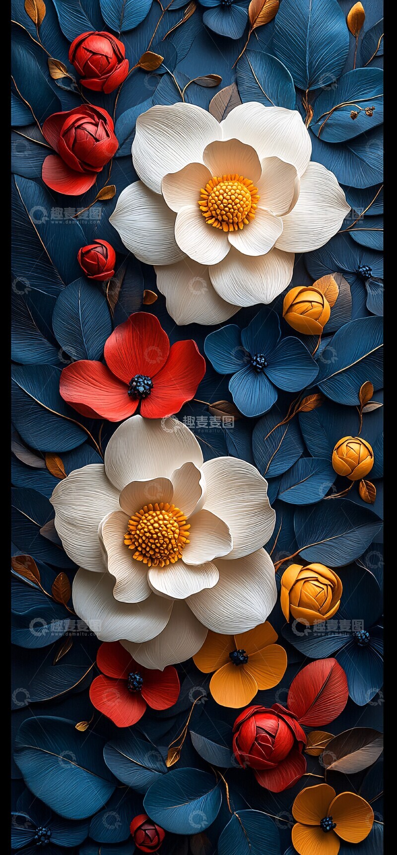 高清大图下载【趣麦麦图】白色花朵与彩色叶子3