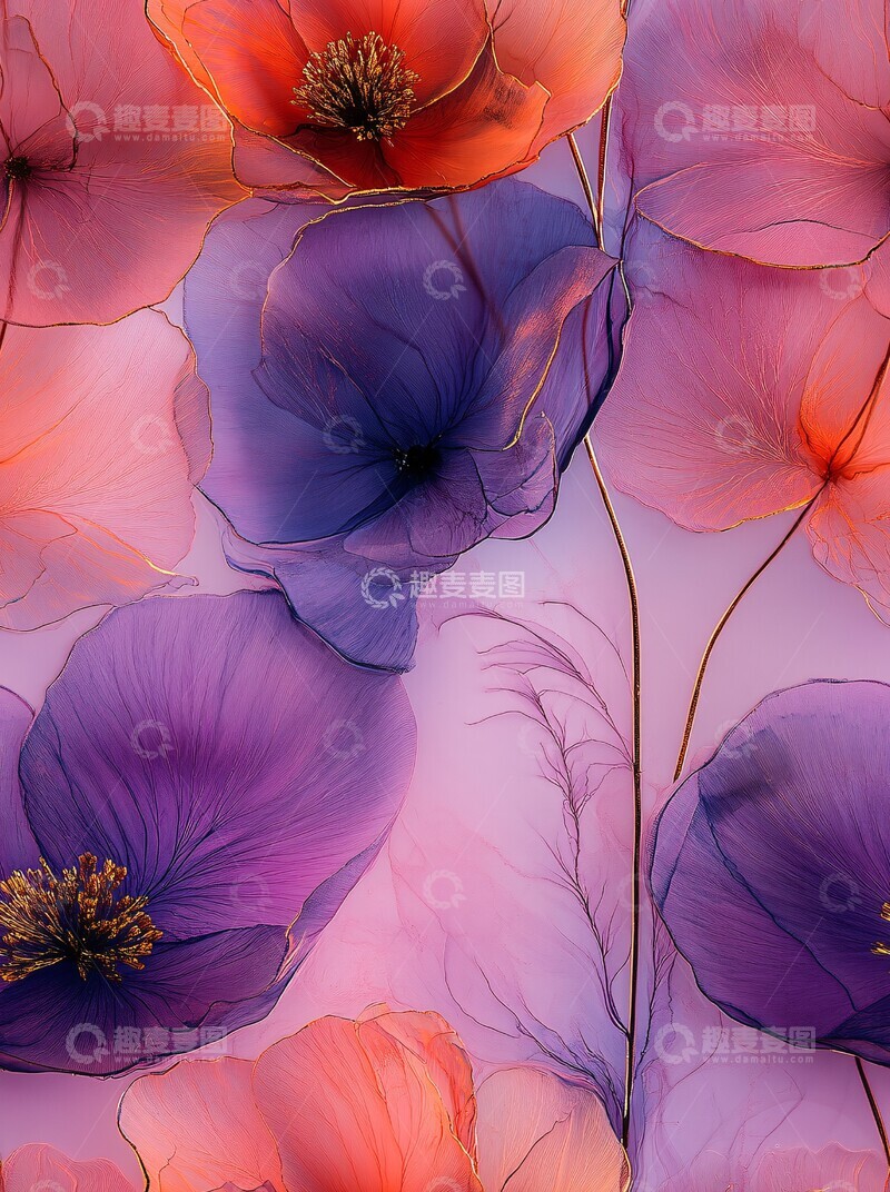 高清大图下载【趣麦麦图】金色花纹墨彩背景1