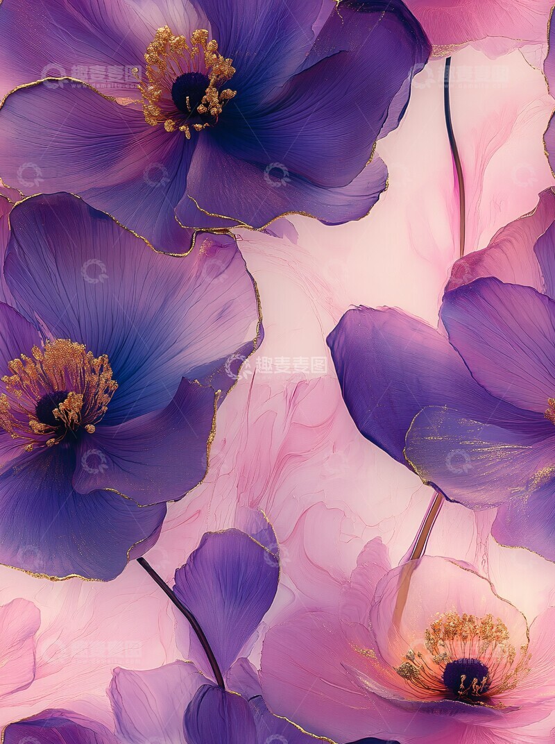 高清大图下载【趣麦麦图】金色花纹墨彩背景3