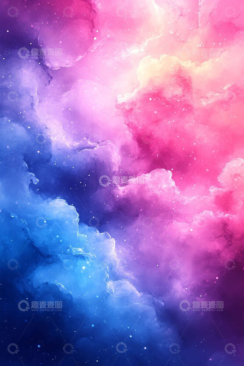 高清大图下载【趣麦麦图】粉色蓝色水彩背景1