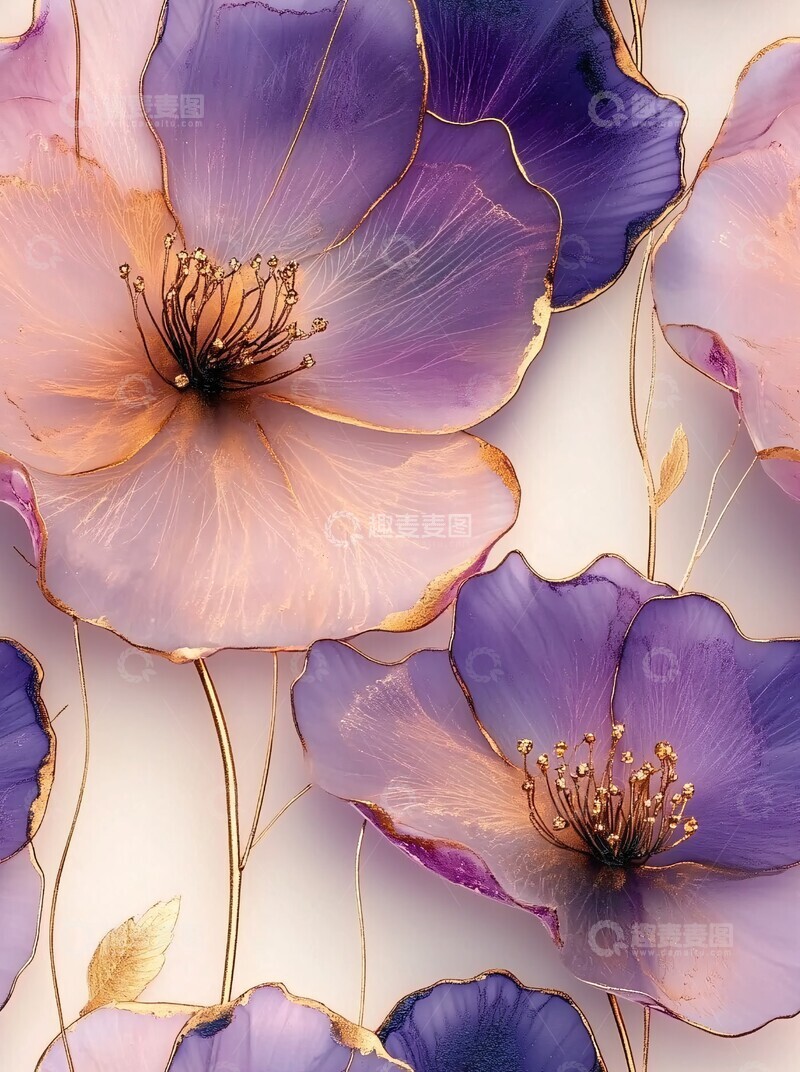 高清大图下载【趣麦麦图】金色花纹墨彩背景2