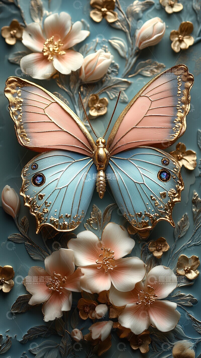 高清大图下载【趣麦麦图】粉色蝴蝶花卉壁画2