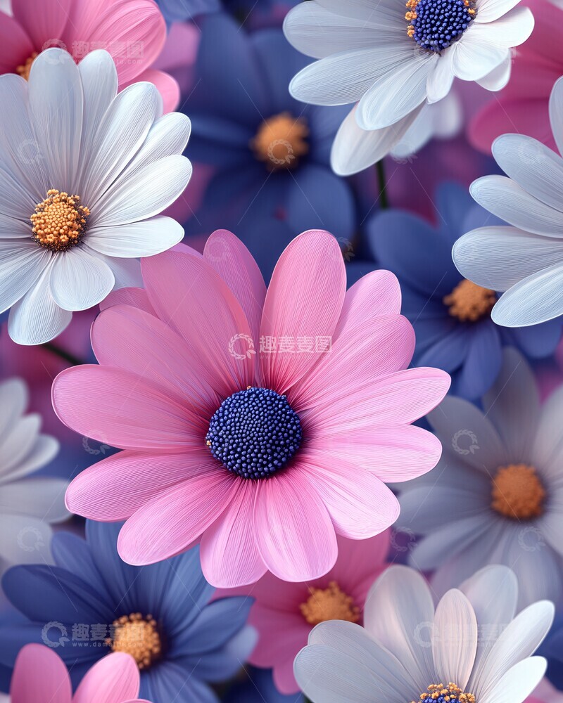 高清大图下载【趣麦麦图】粉色白色紫色雏菊图案2