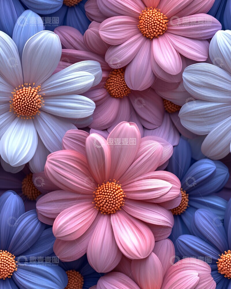 高清大图下载【趣麦麦图】粉色白色紫色雏菊图案1