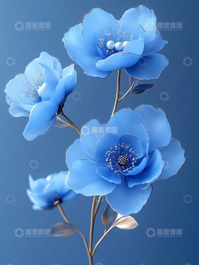 高清大图下载【趣麦麦图】蓝色牡丹珠宝装饰