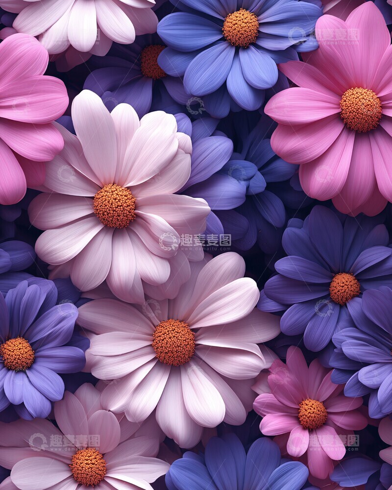 高清大图下载【趣麦麦图】粉色白色紫色雏菊图案3