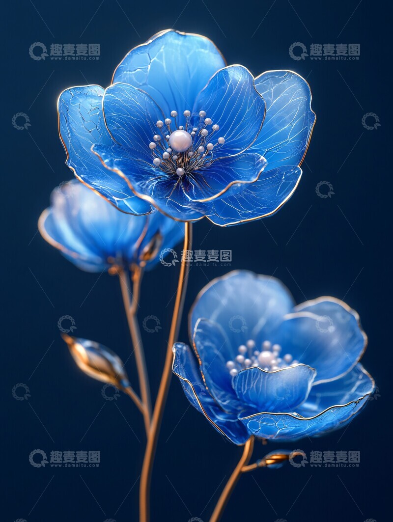 高清大图下载【趣麦麦图】蓝色牡丹珠宝装饰2