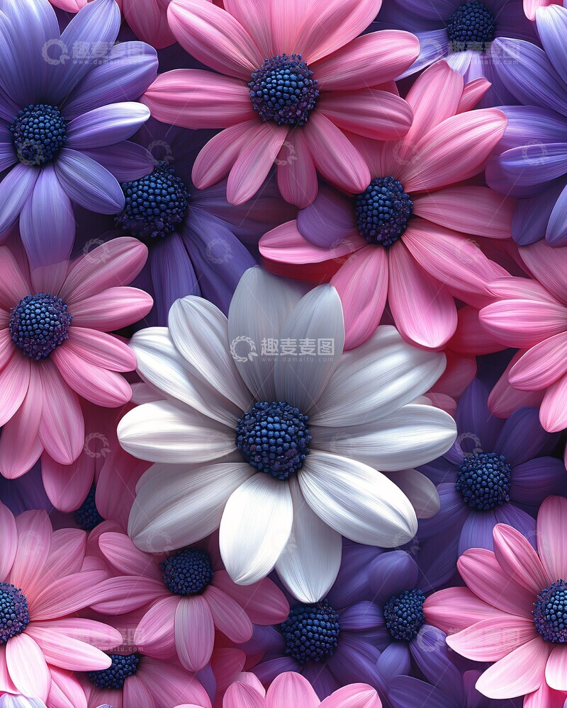 高清大图下载【趣麦麦图】粉色白色紫色雏菊图案