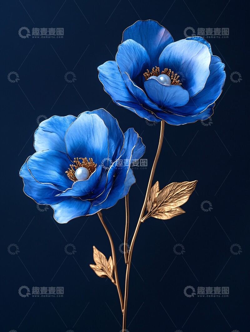高清大图下载【趣麦麦图】蓝色牡丹珠宝装饰3