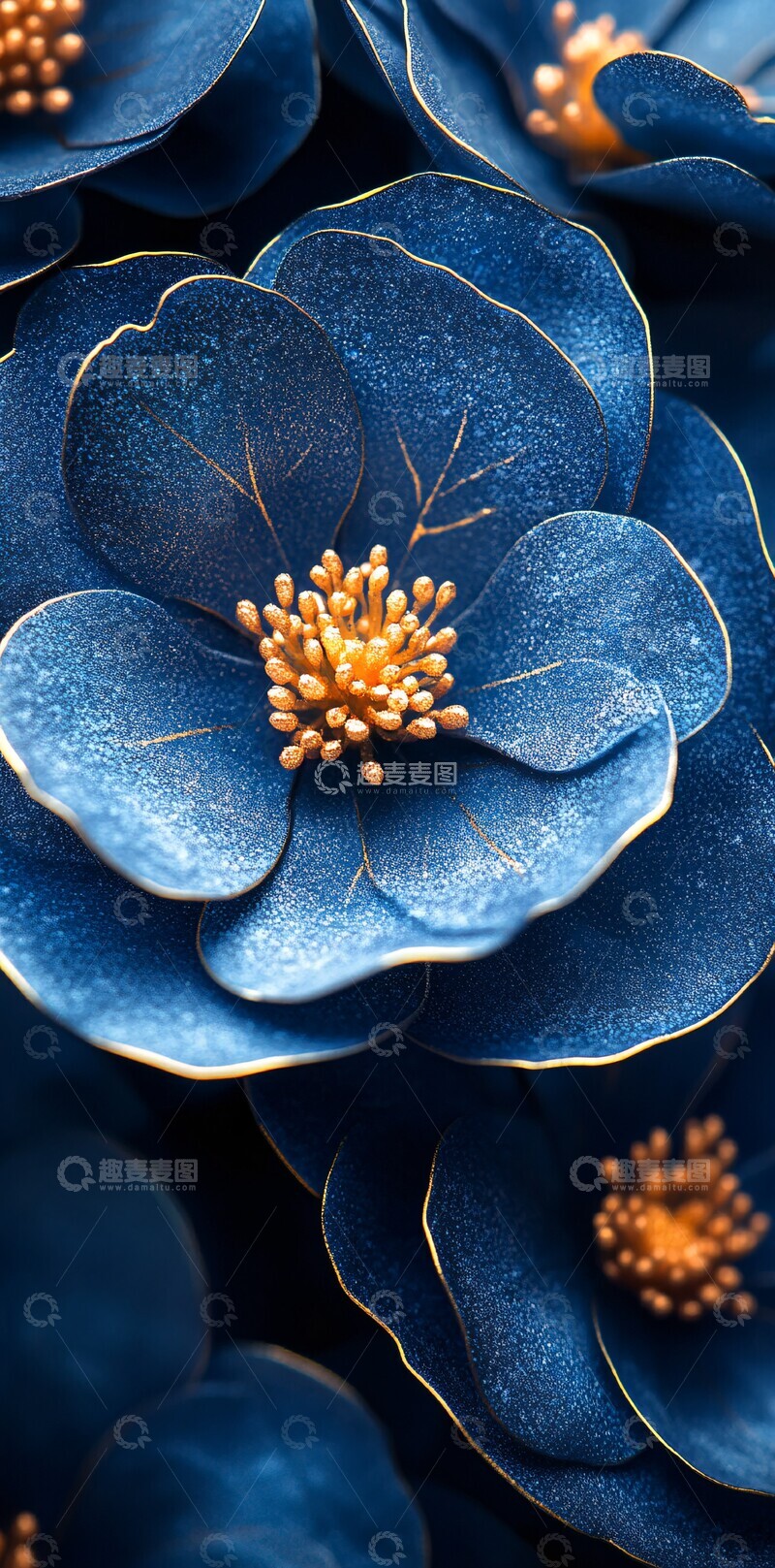 高清大图下载【趣麦麦图】蓝色牡丹金属纹理3