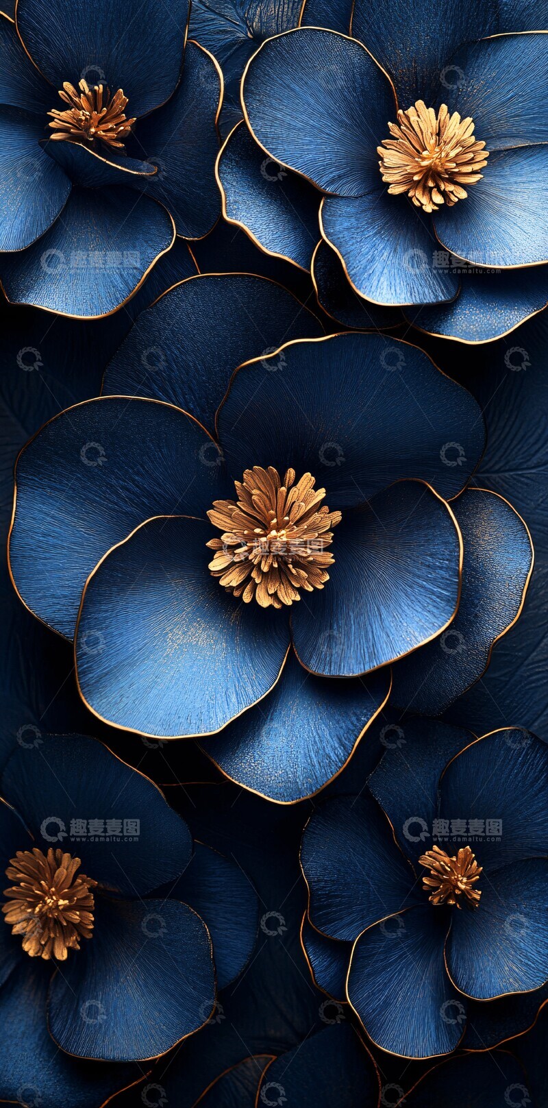 高清大图下载【趣麦麦图】蓝色牡丹金属纹理1