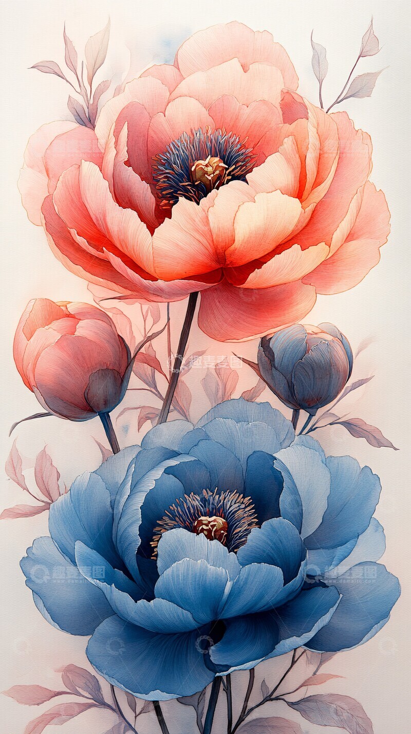 高清大图下载【趣麦麦图】粉色蓝色牡丹花2