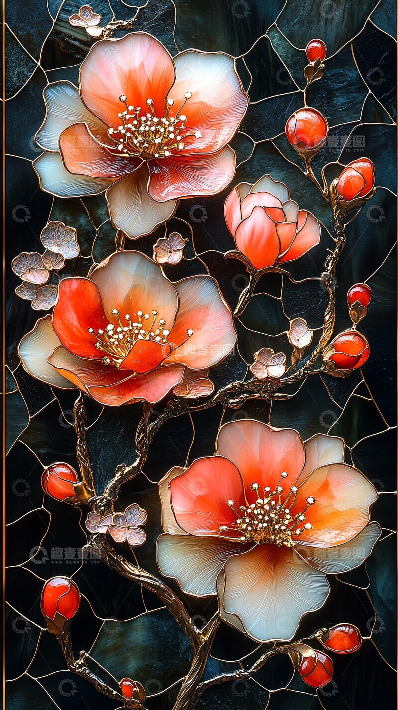 高清大图下载【趣麦麦图】粉色花瓣金色边