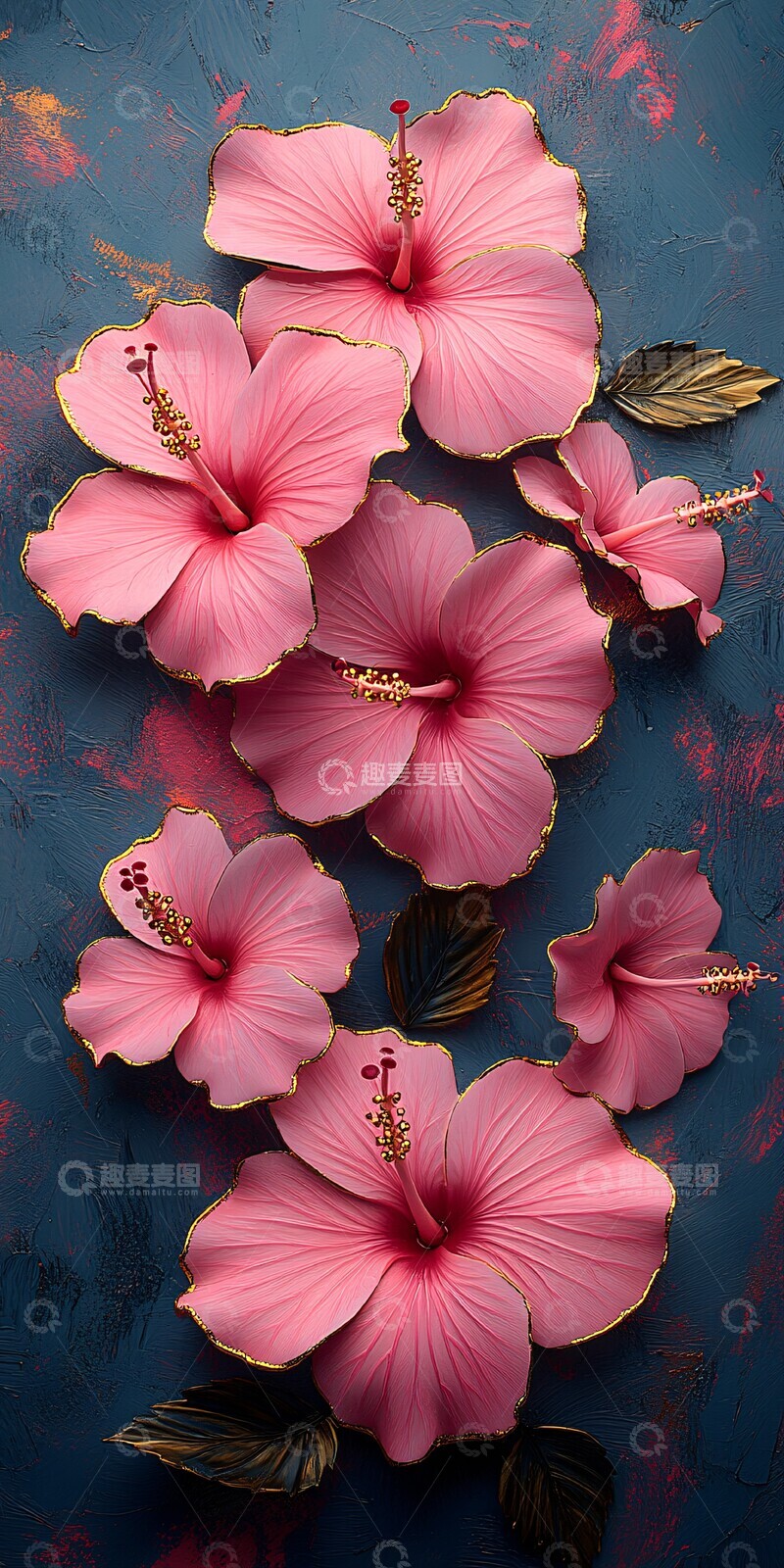 高清大图下载【趣麦麦图】粉色扶桑花图案2