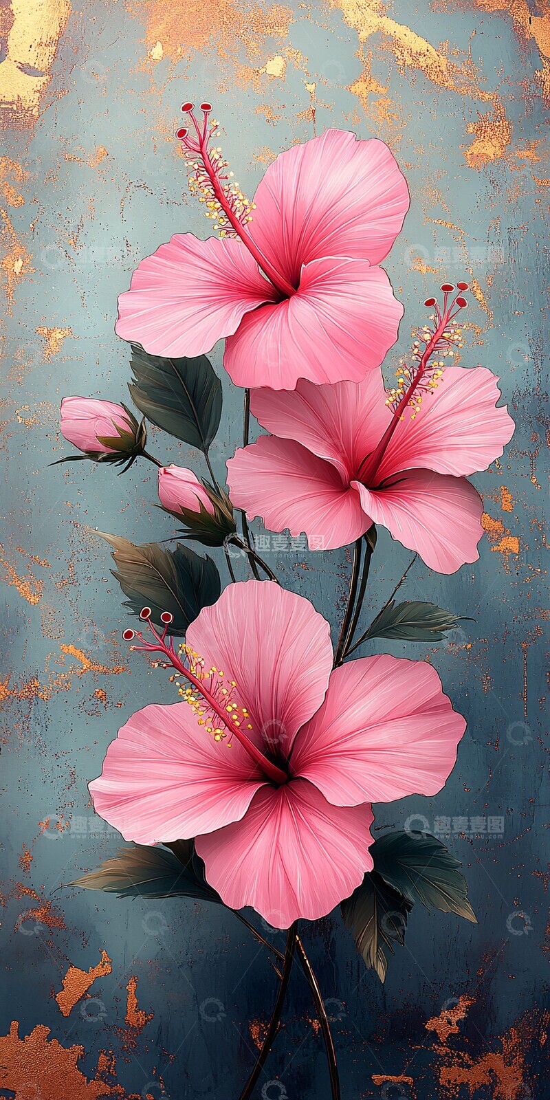 高清大图下载【趣麦麦图】粉色扶桑花图案1