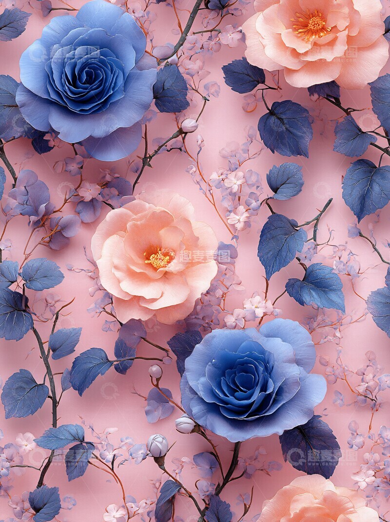 高清大图下载【趣麦麦图】粉红花藤无缝图案2