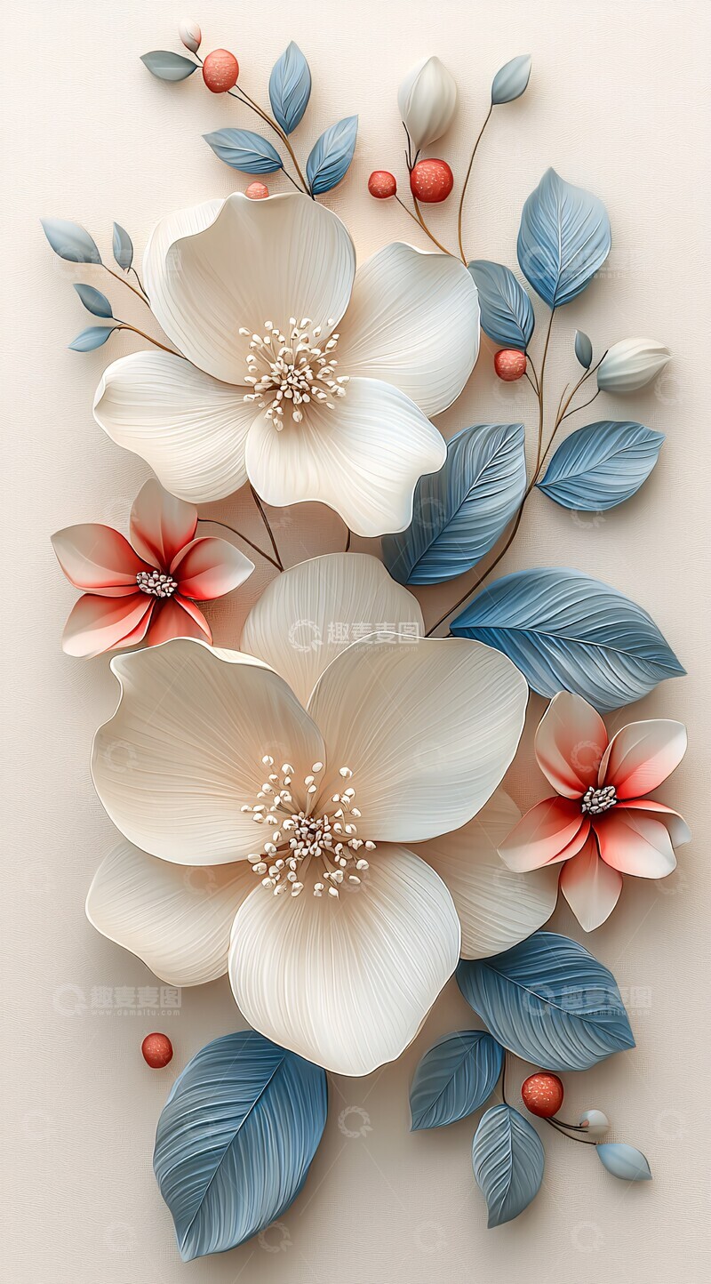 高清大图下载【趣麦麦图】奶油色花朵装饰