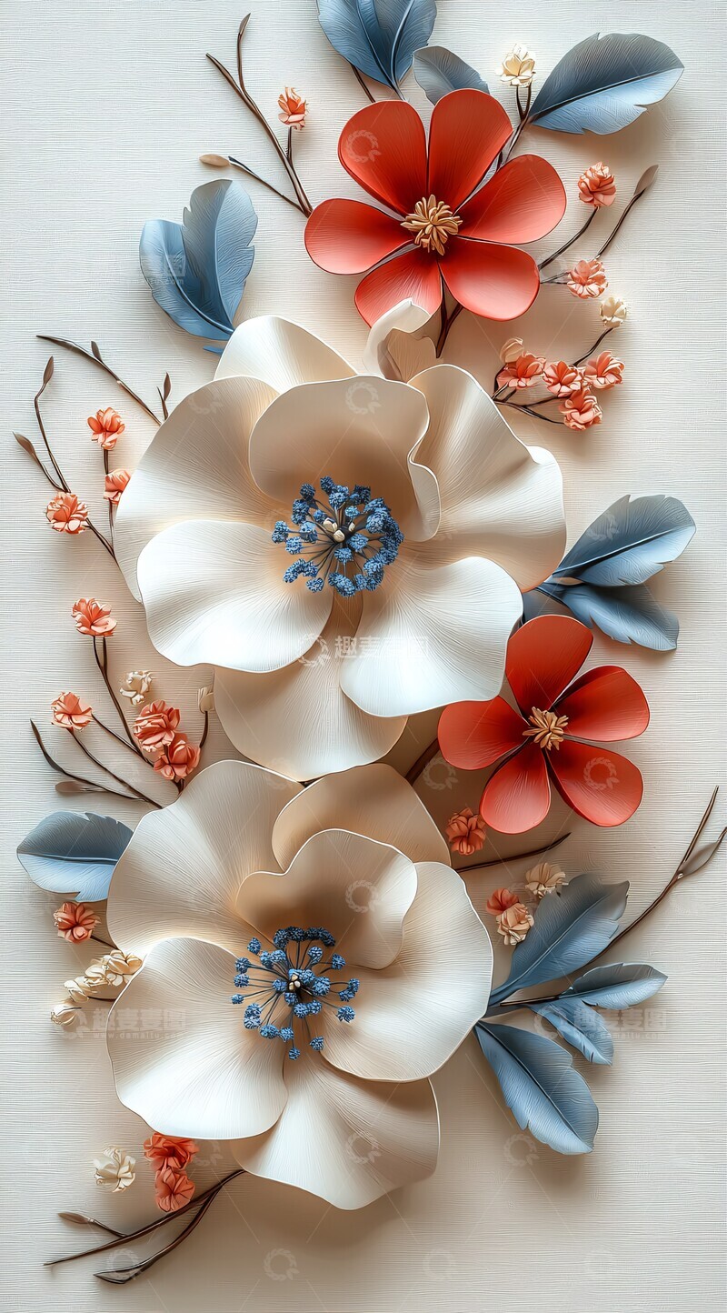 高清大图下载【趣麦麦图】奶油色花朵装饰2