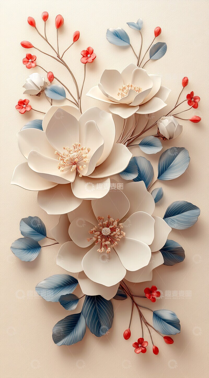 高清大图下载【趣麦麦图】奶油色花朵装饰3