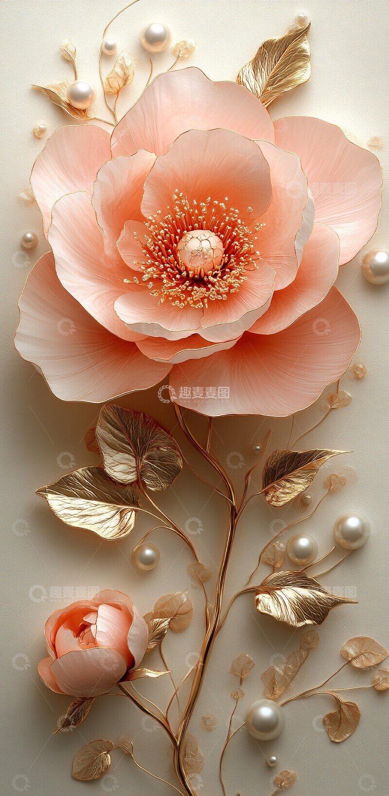 高清大图下载【趣麦麦图】粉色牡丹珍珠图3